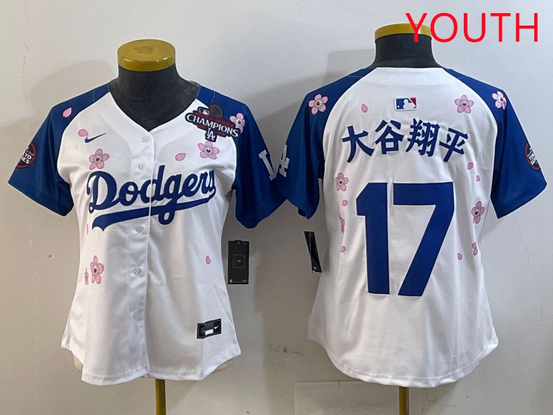 Youth Los Angeles Dodgers #17 Ohtani White Blue Sakura Edition 2025 Nike MLB Jersey style 17